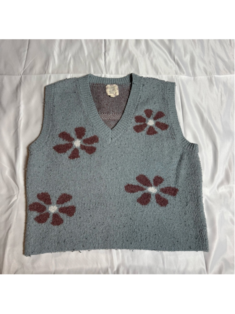 Women's Hippie Rose Blue Floral V-Neck Sweater Vest M